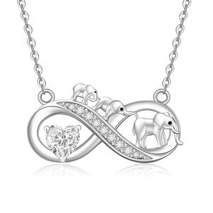 Elephants Necklace White Gold Plated Sterling Silver Family Pendant Dainty Gift